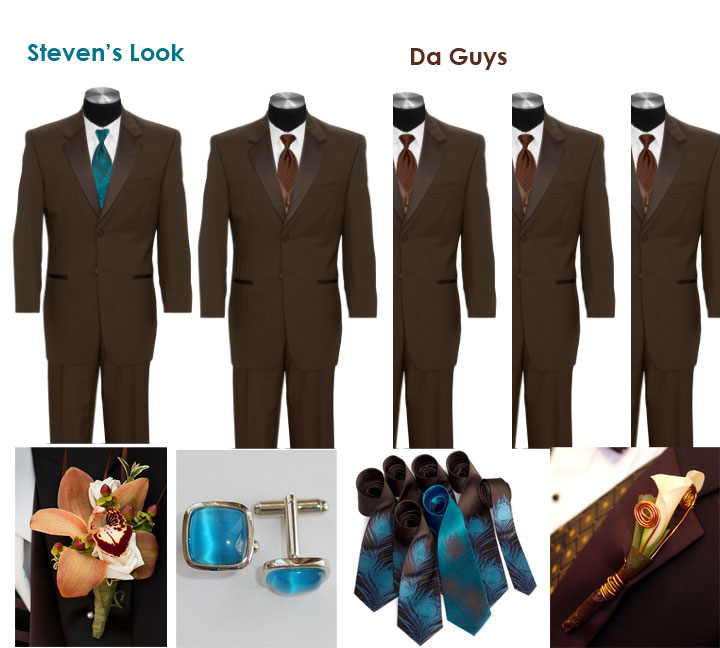 I just love the way the teal tie looks with the brown tux